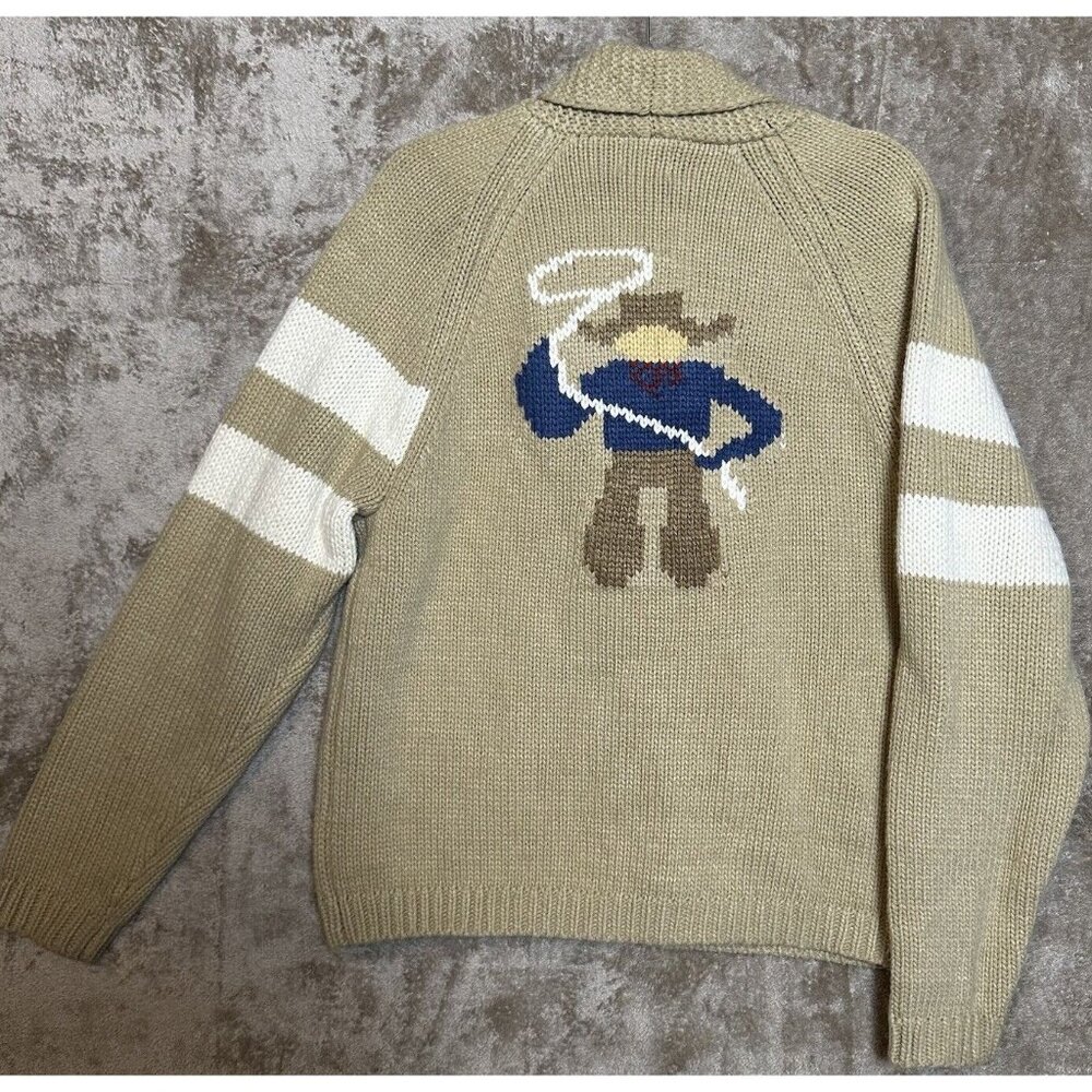 ‘Pink Pineapple Cowboy Varsity Cardigan Women’s Size M/L Beige Western Roper